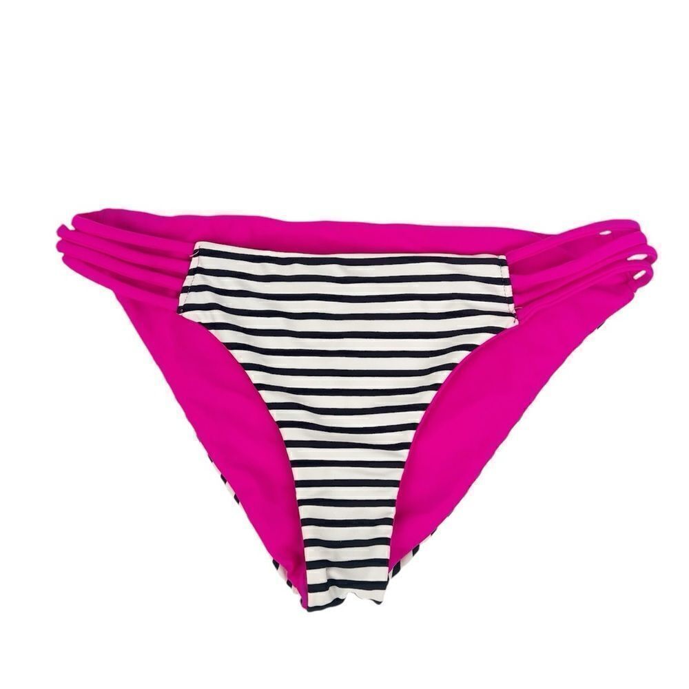 Bongo Reversible Hot Pink Black Striped Moderate Swim Bikini Bottoms Size Small